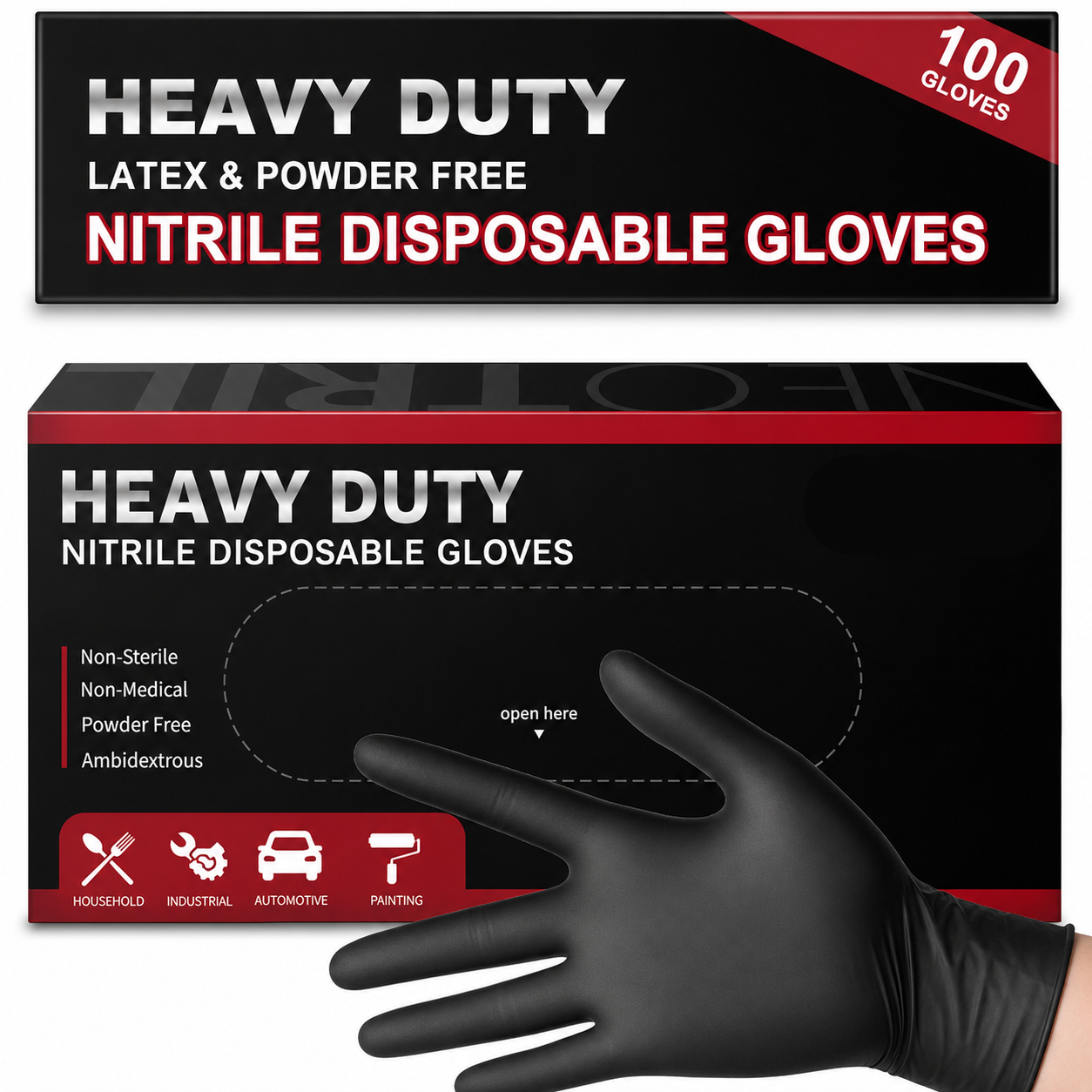 Greenhaus Gardening 6 Mil Heavy-Duty Nitrile Gloves with Textured Grip, 100 Count