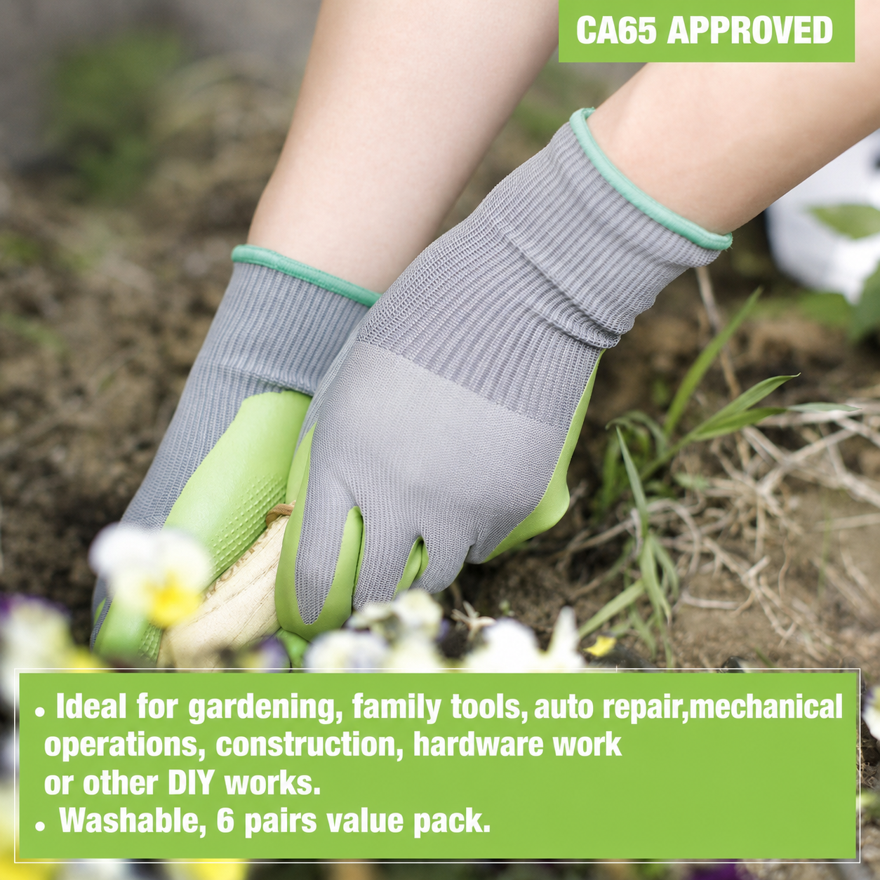 Greenhaus Gardening Coated Gardening and Work Gloves 6-Pack