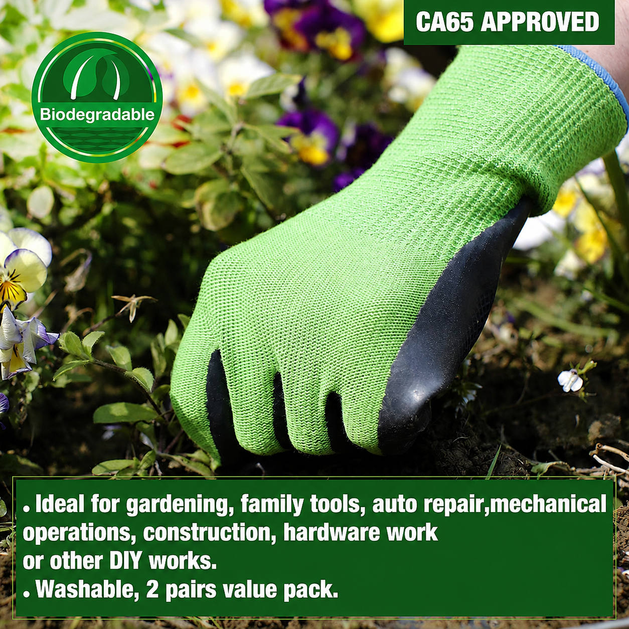 Greenhaus Gardening Coated Gardening and Work Gloves 6-Pack