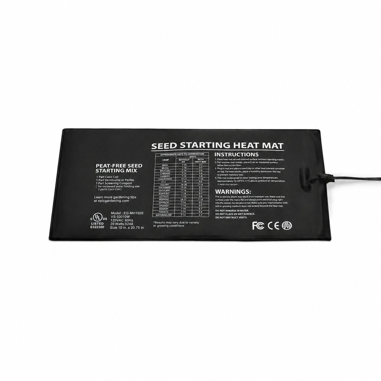 Greenhaus Gardening Seed Starting Heat Mat for Faster Germination Success