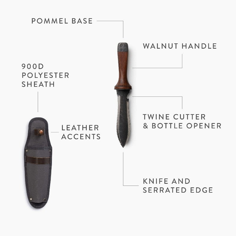 GreenHaus Gardening Multi-Purpose Garden Knife with Heavy Duty Sheath