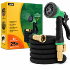 Greenhaus Gardening Flexible Expandable Garden Hose with Brass Connectors and Spray Nozzle