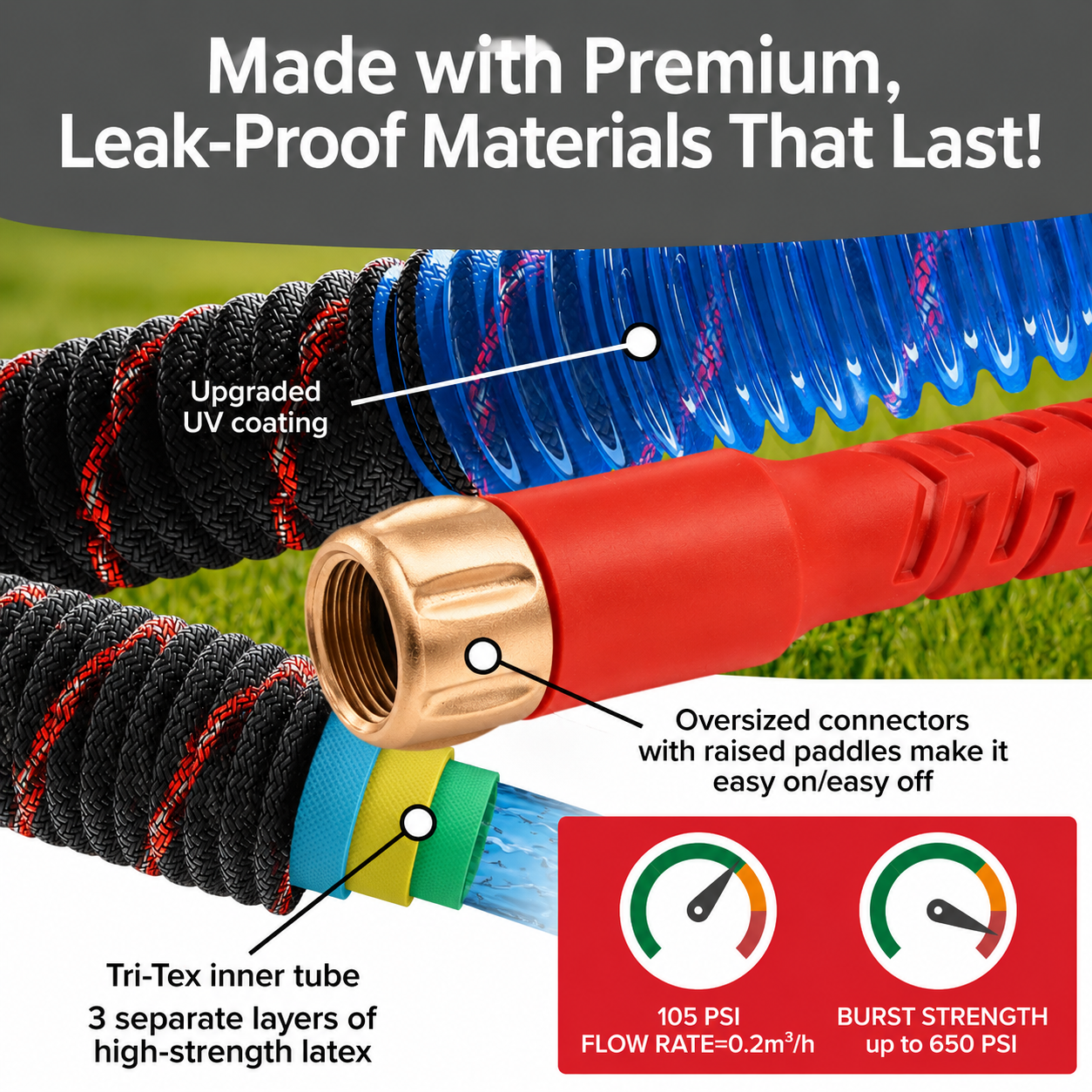 Greenhaus Gardening Expandable Garden Hose with Swivel Connector, 100 FT