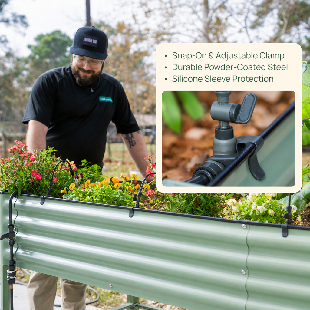 Greenhaus Gardening Irrigation Clamp Set, Snap-On Garden Bed Clips for Irrigation Kits