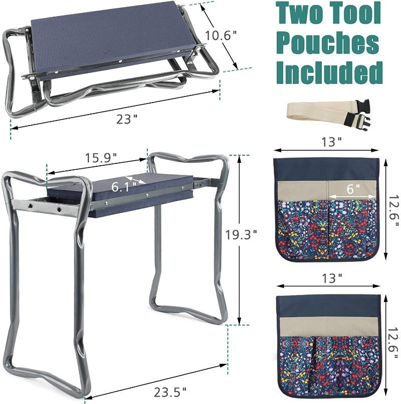 GreenHaus Gardening Multi-Function Garden Kneeler Seat with Side Storage Pockets