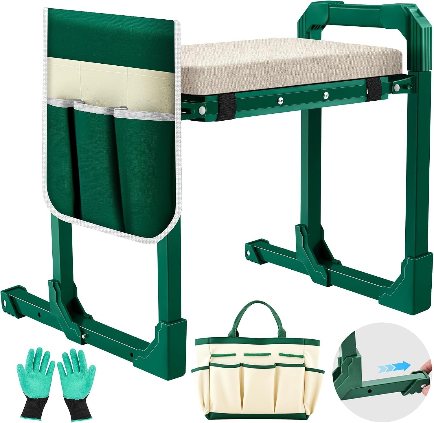 Greenhaus Gardening Foldable Garden Kneeler & Seat with Extendable Legs and Thick EVA Cushion
