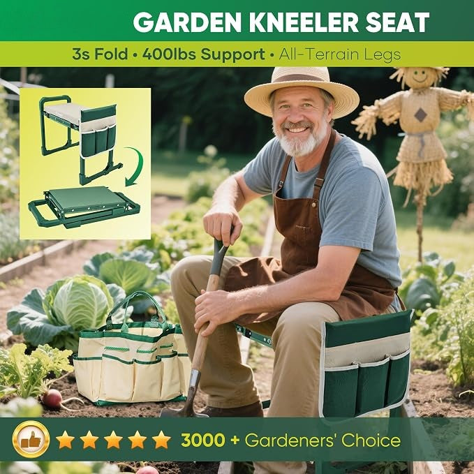 Greenhaus Gardening Foldable Garden Kneeler & Seat with Extendable Legs and Thick EVA Cushion