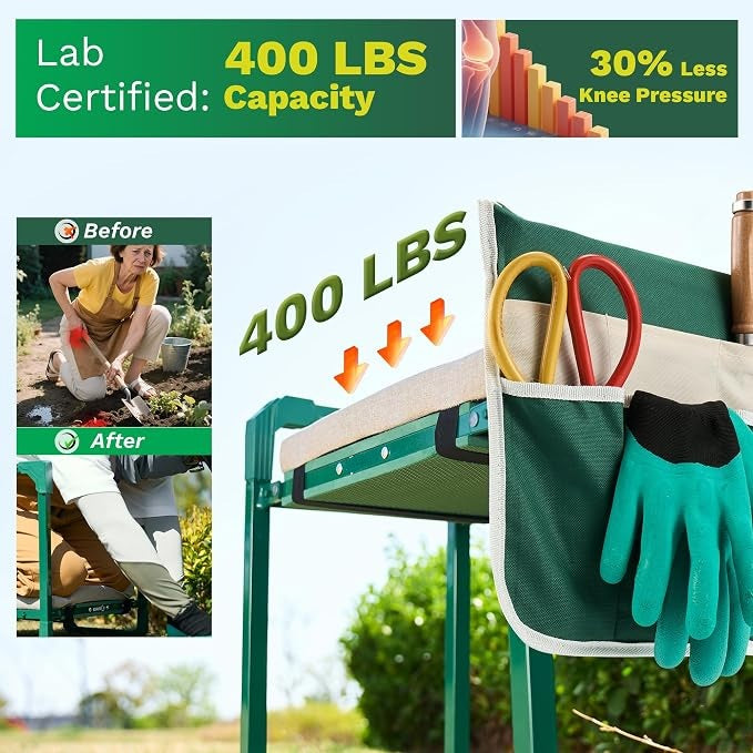 Greenhaus Gardening Foldable Garden Kneeler & Seat with Extendable Legs and Thick EVA Cushion