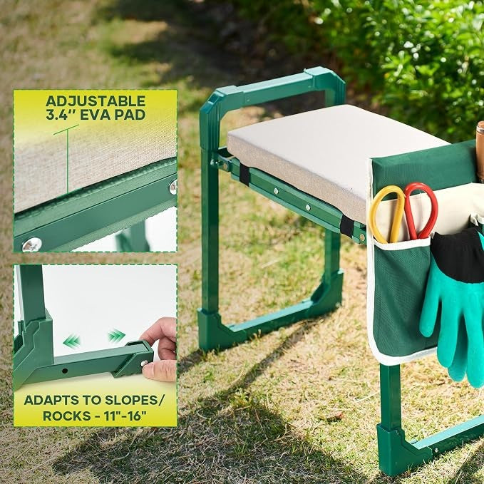 Greenhaus Gardening Foldable Garden Kneeler & Seat with Extendable Legs and Thick EVA Cushion