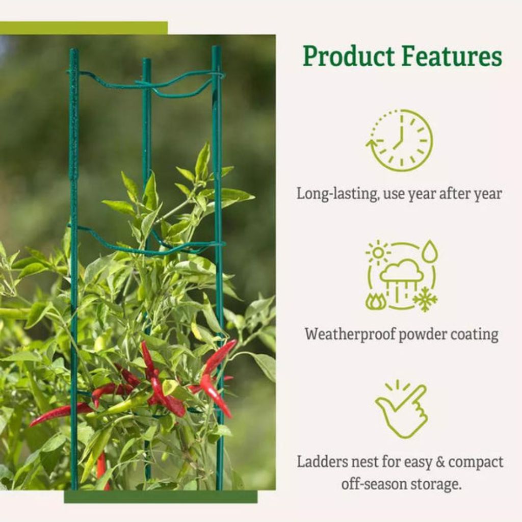 Greenhaus Gardening Pepper & Eggplant Stackable Stakes Set of 3, Plant Supports