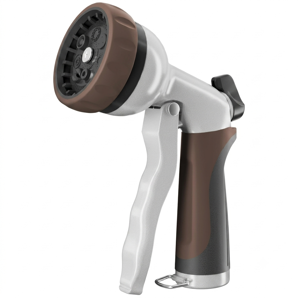 Greenhaus Gardening Heavy-Duty Metal Garden Hose Nozzle with 7 Spray Patterns