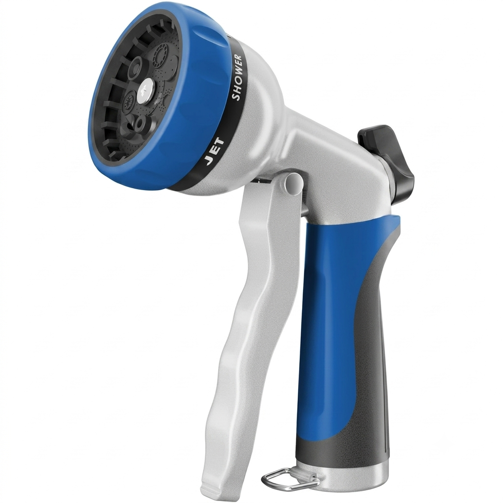 Greenhaus Gardening Heavy-Duty Metal Garden Hose Nozzle with 7 Spray Patterns