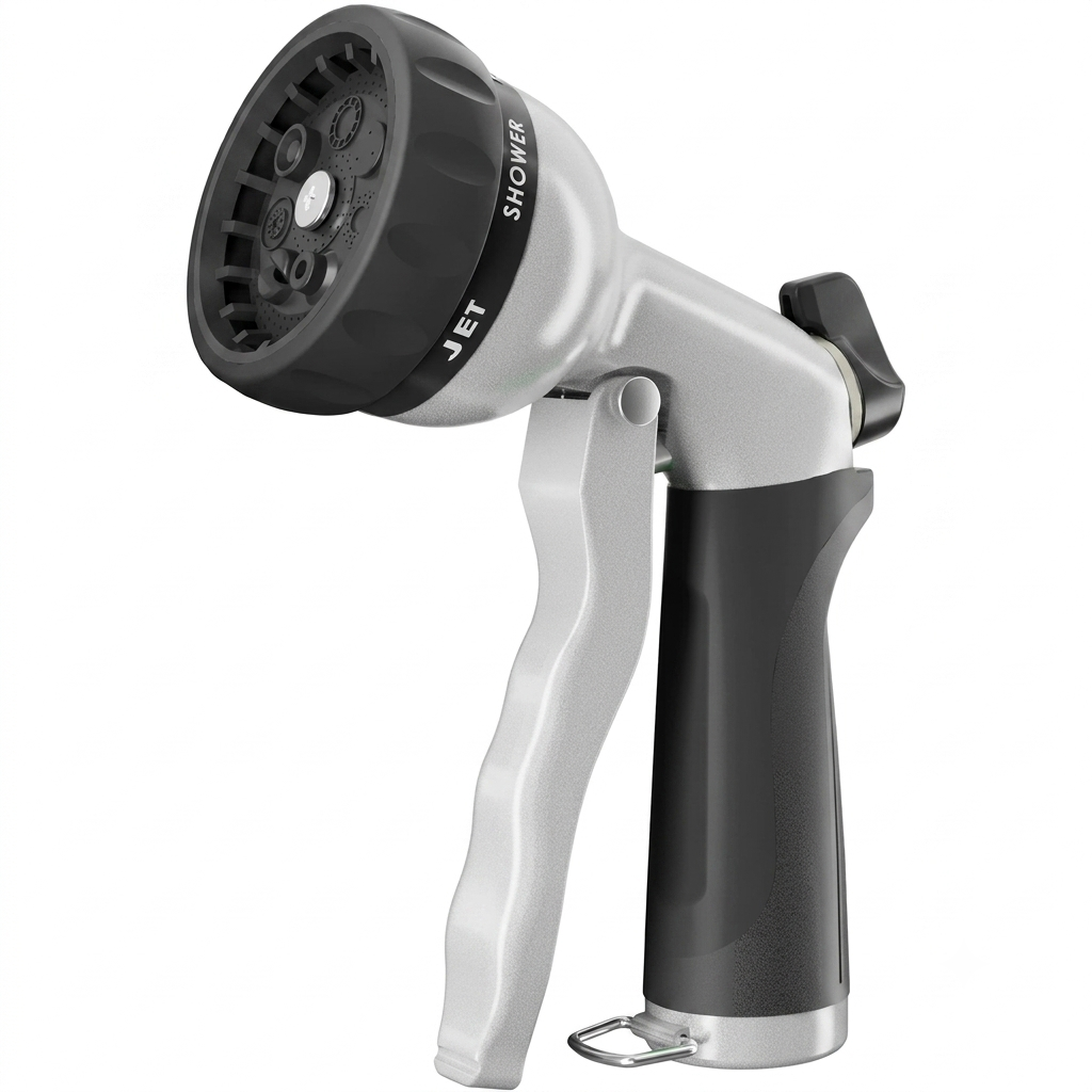 Greenhaus Gardening Heavy-Duty Metal Garden Hose Nozzle with 7 Spray Patterns