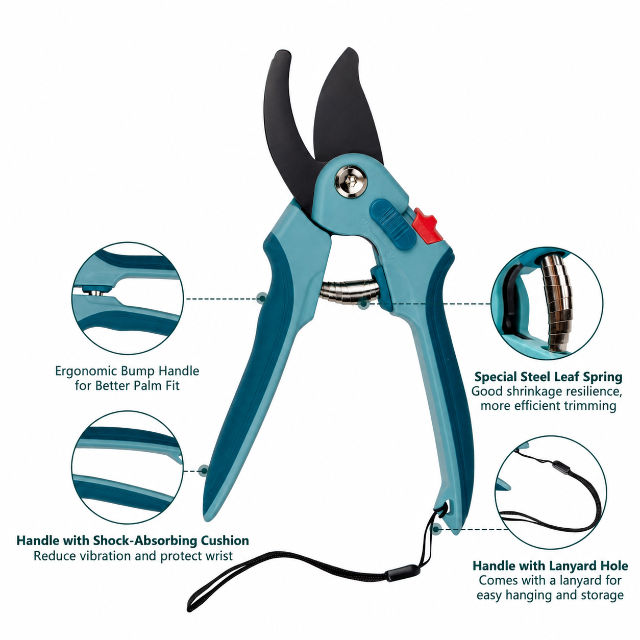Greenhaus Gardening Stainless Steel Bypass Pruners with Spring Loaded Action