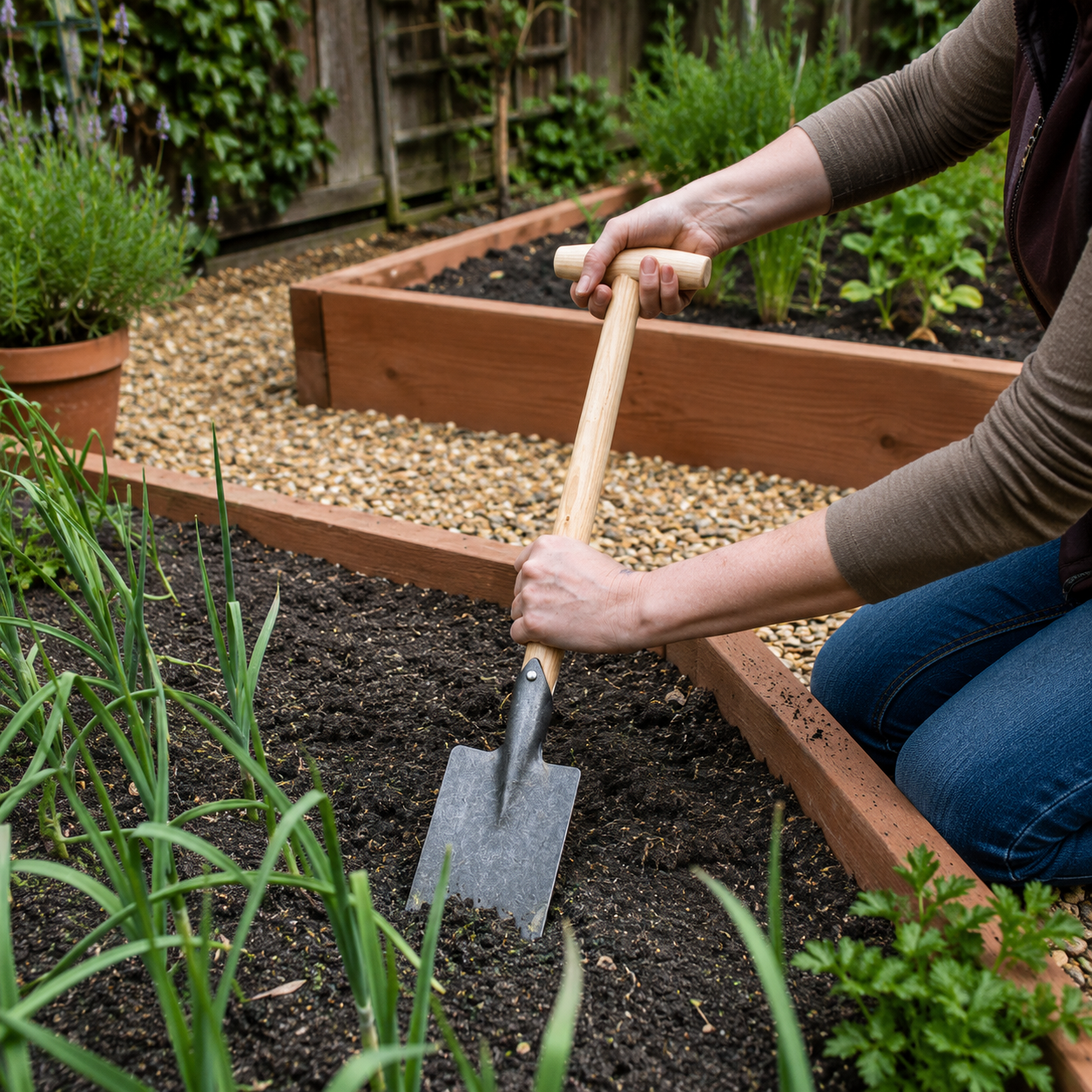 Greenhaus Gardening Short Handle Spade, Precision Planting & Transplanting Tool