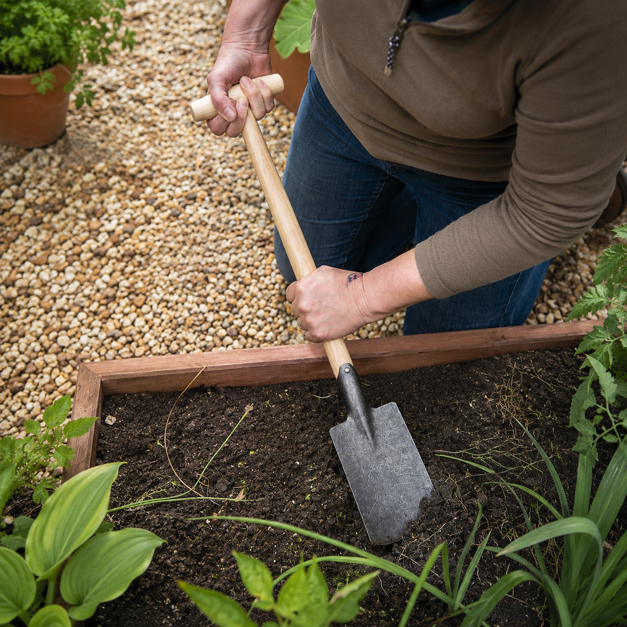 Greenhaus Gardening Short Handle Spade, Precision Planting & Transplanting Tool