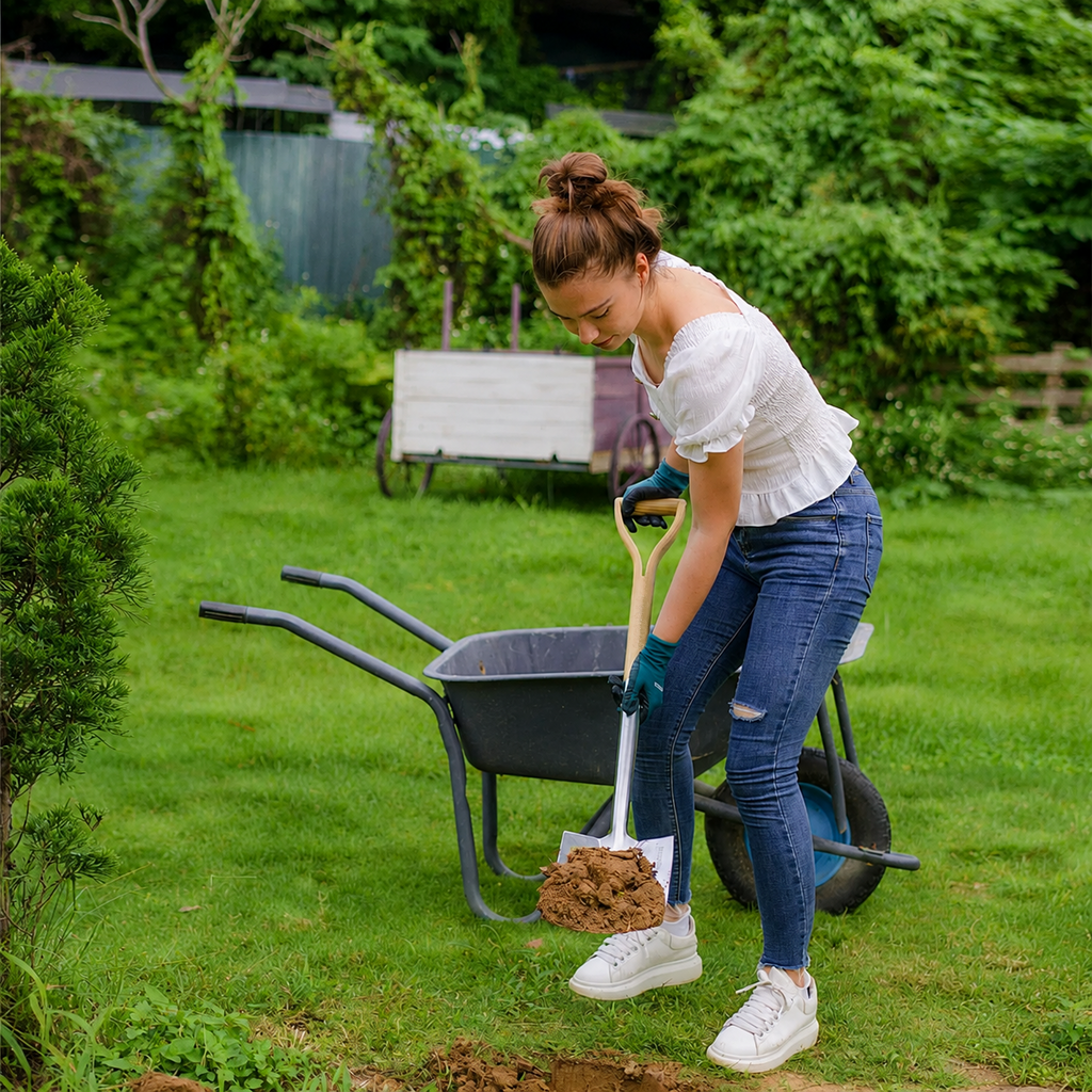 Greenhaus Gardening Long Handle Garden Spade, Heavy Duty Soil Digging Tool