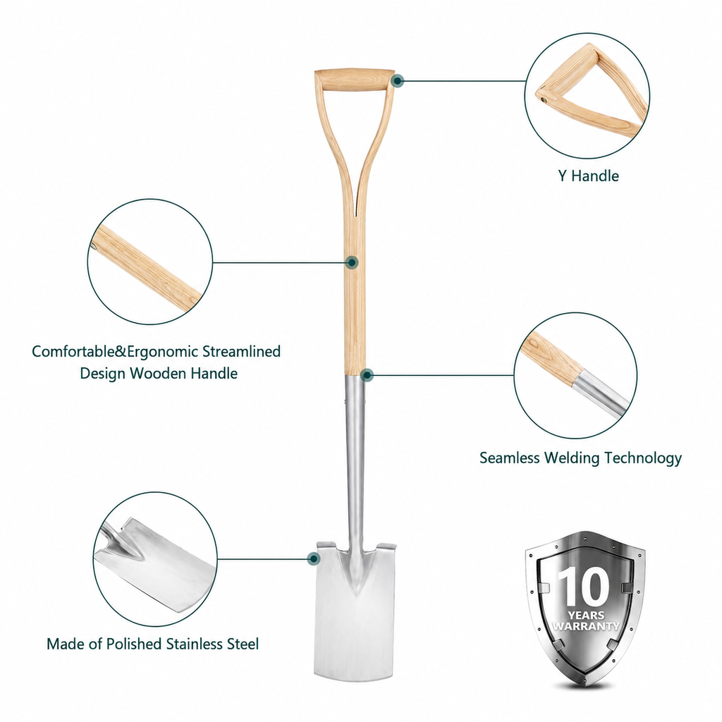 Greenhaus Gardening Long Handle Garden Spade, Heavy Duty Soil Digging Tool