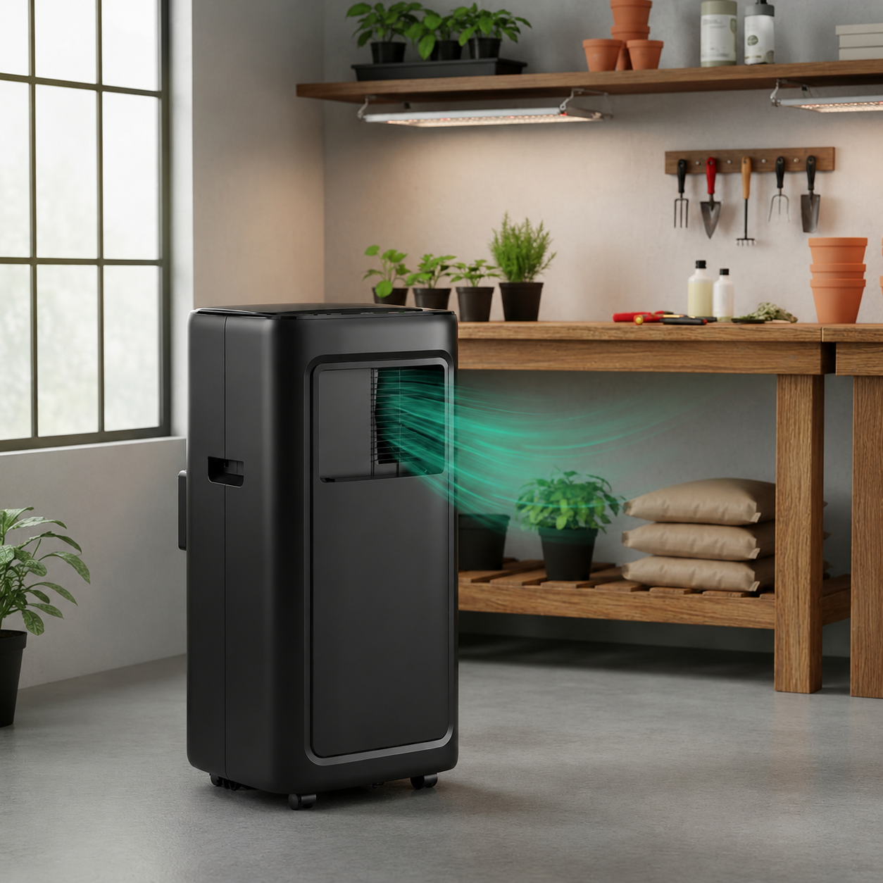 Greenhaus Gardening Smart Portable Air Conditioner with Wheels & Handles