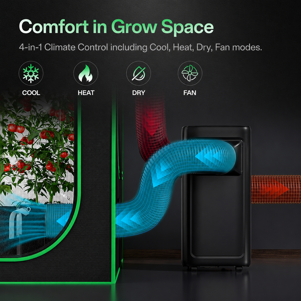 Greenhaus Gardening Smart Portable Air Conditioner with Wheels & Handles