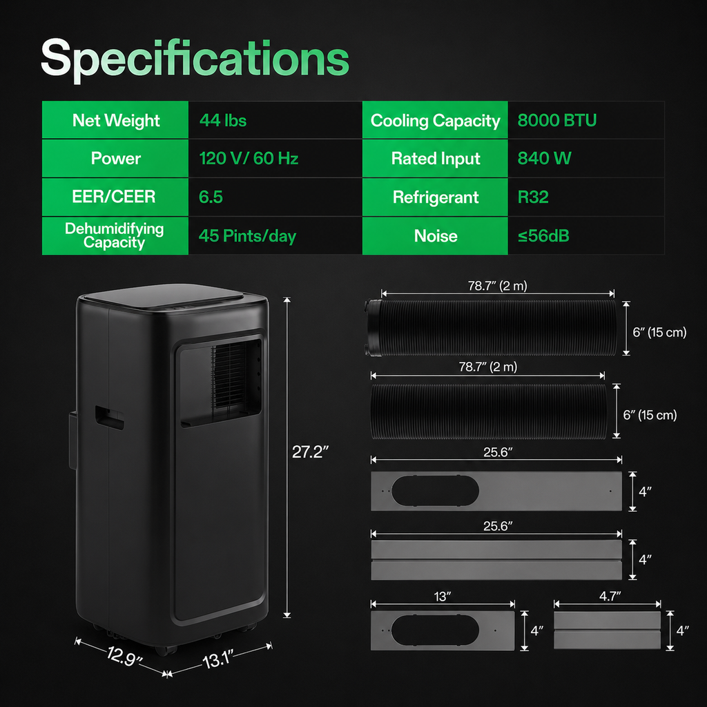 Greenhaus Gardening Smart Portable Air Conditioner with Wheels & Handles