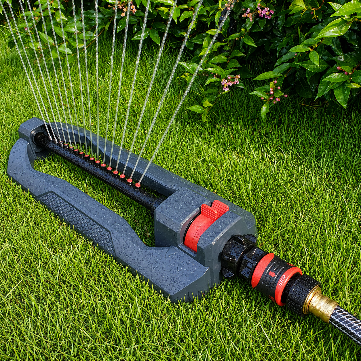 Greenhaus Gardening Weighted Oscillating Sprinkler with 16 Precision Nozzles for Lawns up to 3,600 Sq Ft