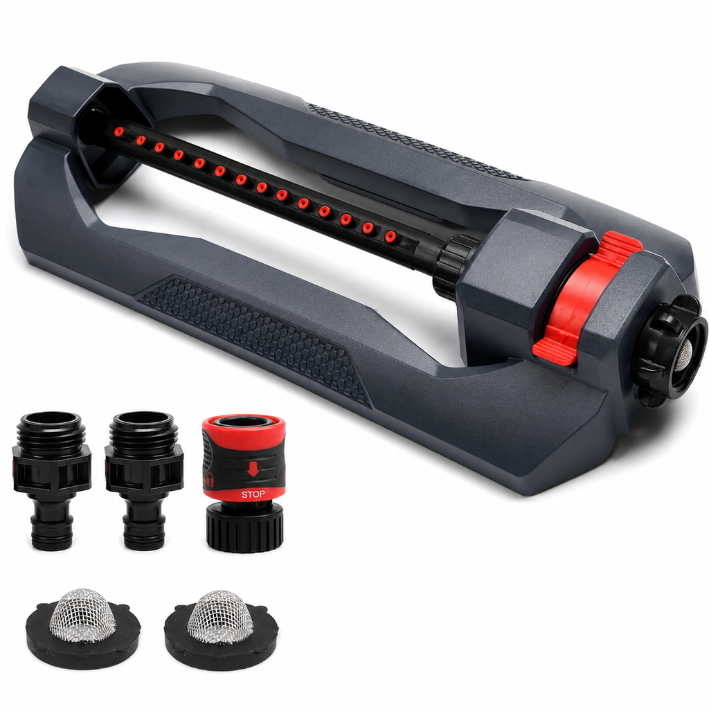 Greenhaus Gardening Oscillating Sprinkler with 16 Precision Nozzles and Quick Connect Set