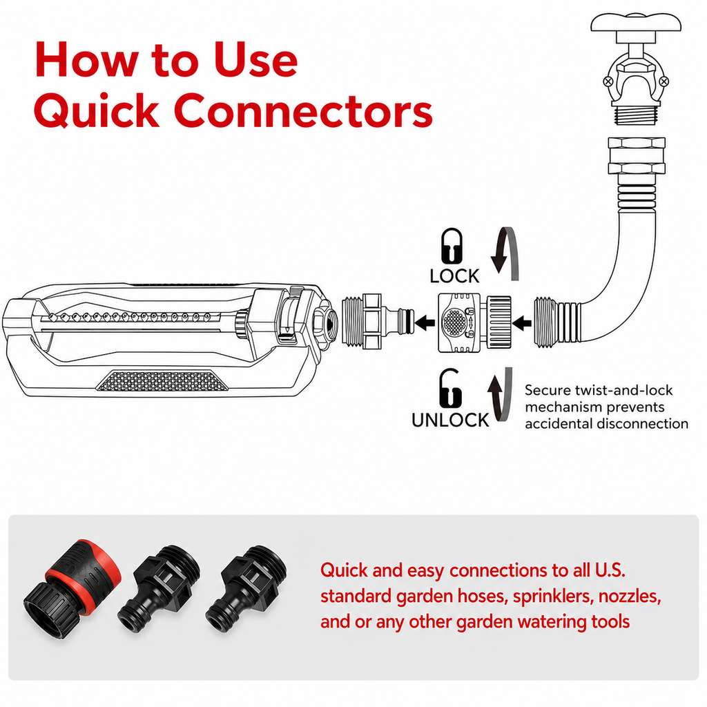 Greenhaus Gardening Oscillating Sprinkler with 16 Precision Nozzles and Quick Connect Set