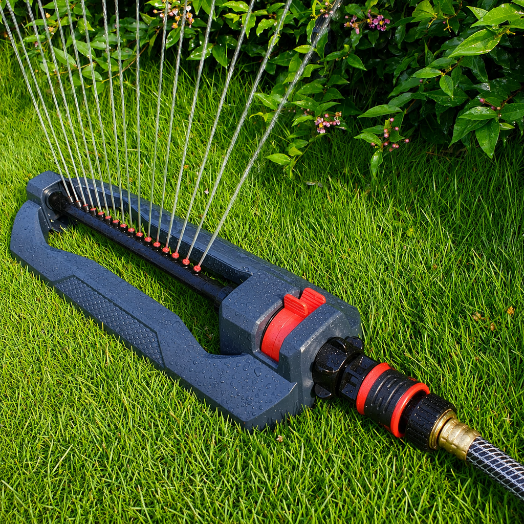 Greenhaus Gardening Oscillating Sprinkler with 16 Precision Nozzles and Quick Connect Set