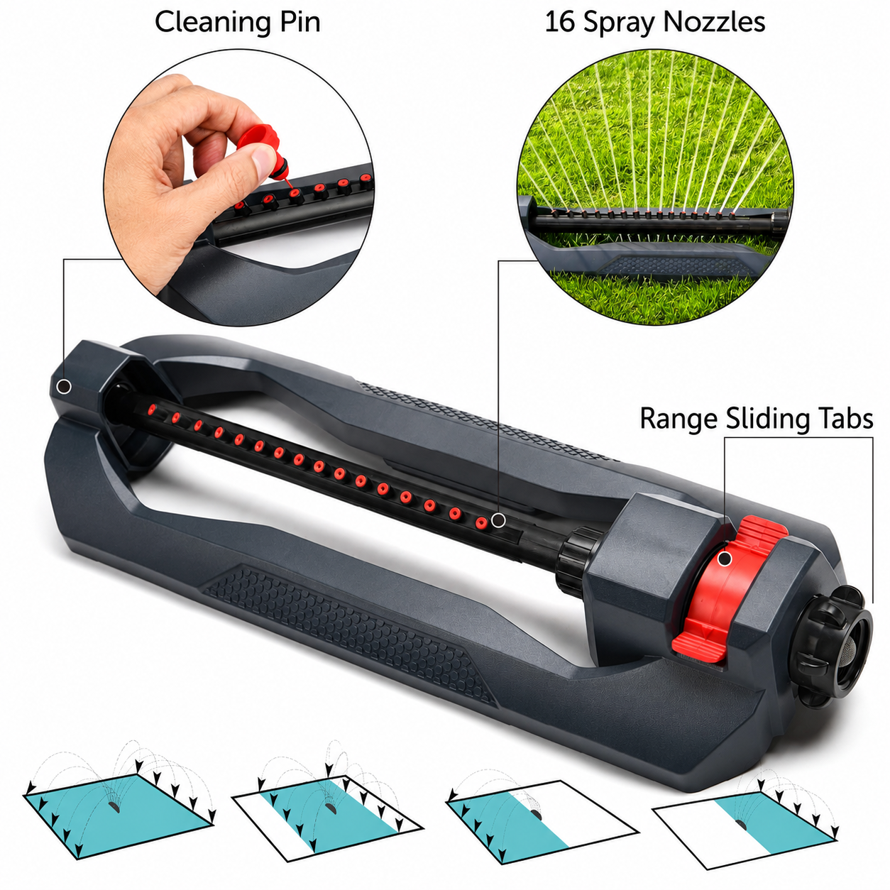 Greenhaus Gardening Oscillating Sprinkler with 16 Precision Nozzles and Quick Connect Set