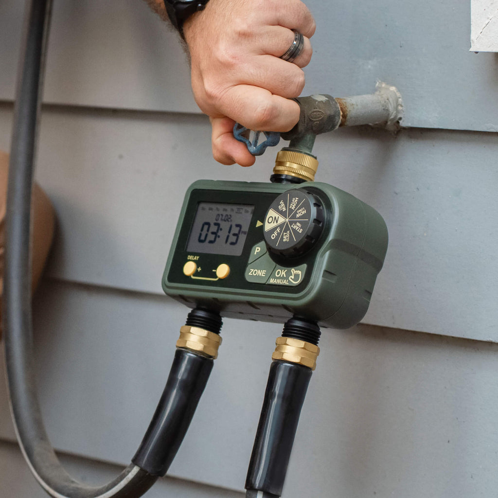 Greenhaus Gardening 2 Zone Waterproof Water Timer for Garden Irrigation Systems