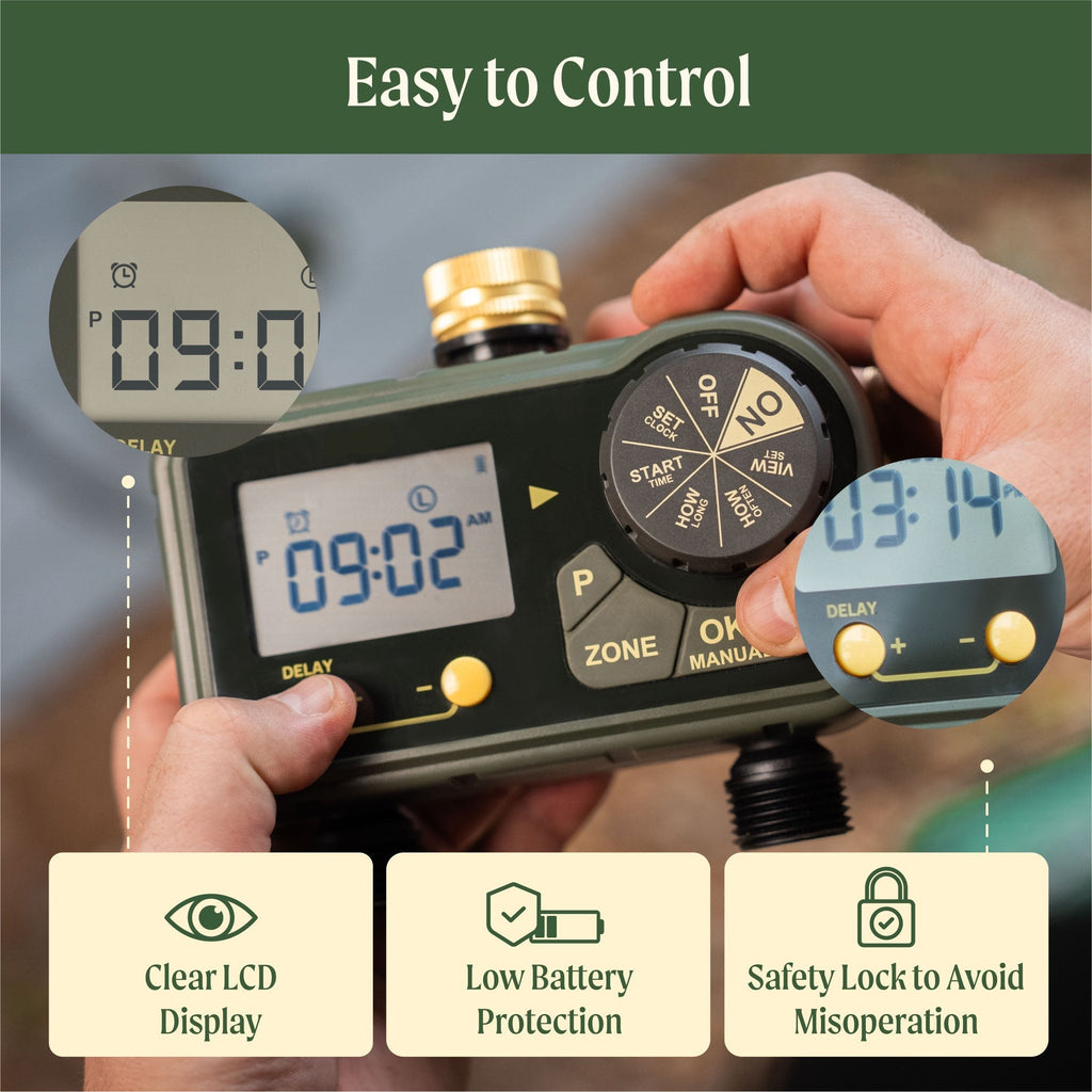 Greenhaus Gardening 2 Zone Waterproof Water Timer for Garden Irrigation Systems