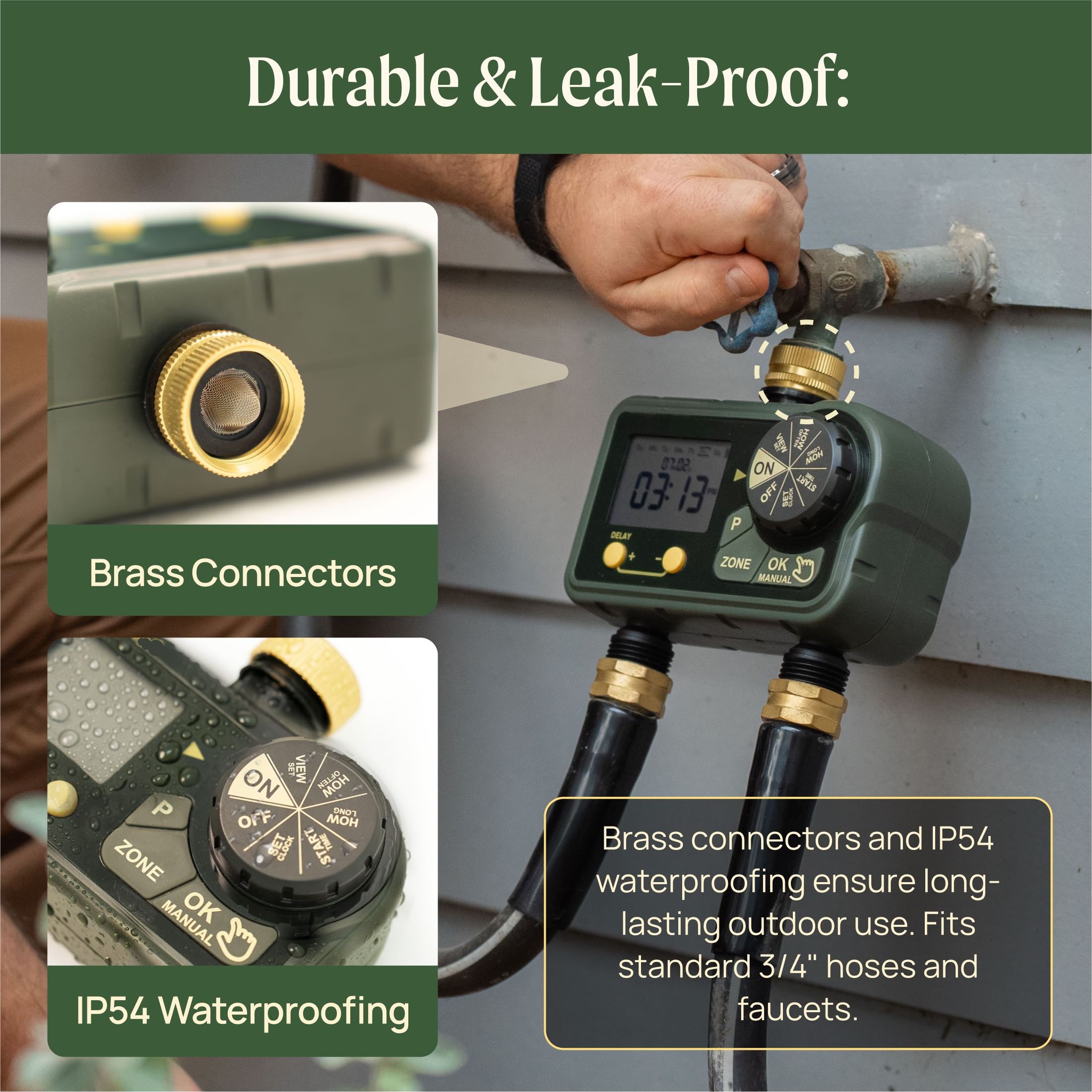 Greenhaus Gardening 2 Zone Waterproof Water Timer for Garden Irrigation Systems