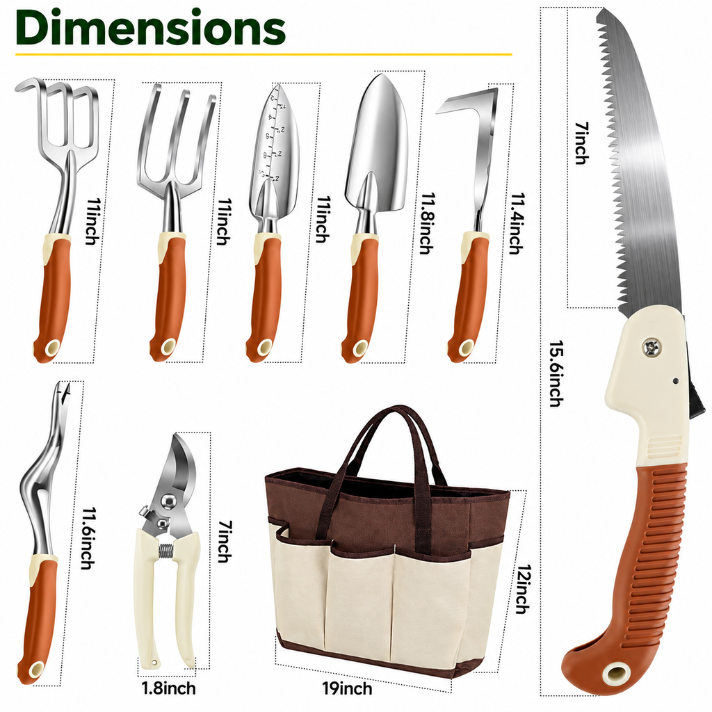 Greenhaus Gardening Premium Gardening Hand Tool Kit with Aluminum Tools, Tote Bag and Gloves