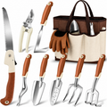 Greenhaus Gardening Premium Gardening Hand Tool Kit with Aluminum Tools, Tote Bag and Gloves
