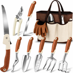 Greenhaus Gardening Premium Gardening Hand Tool Kit with Aluminum Tools, Tote Bag and Gloves