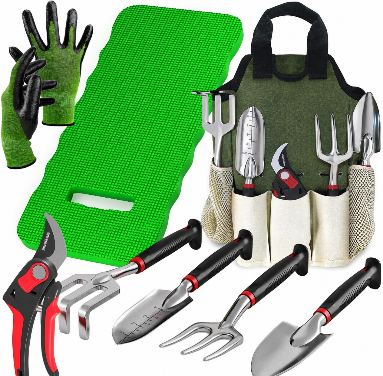 GreenHaus Gardening Complete Garden Tool Set with Carry Bag & Knee Pad