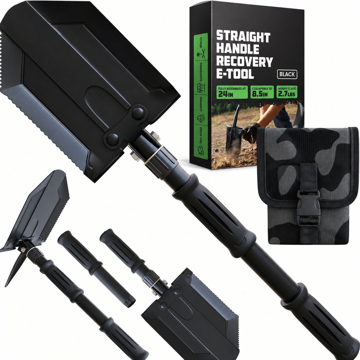 Greenhaus Gardening Heavy-Duty Survival Shovel with Carbon Steel Blade & Multi-Tool Design
