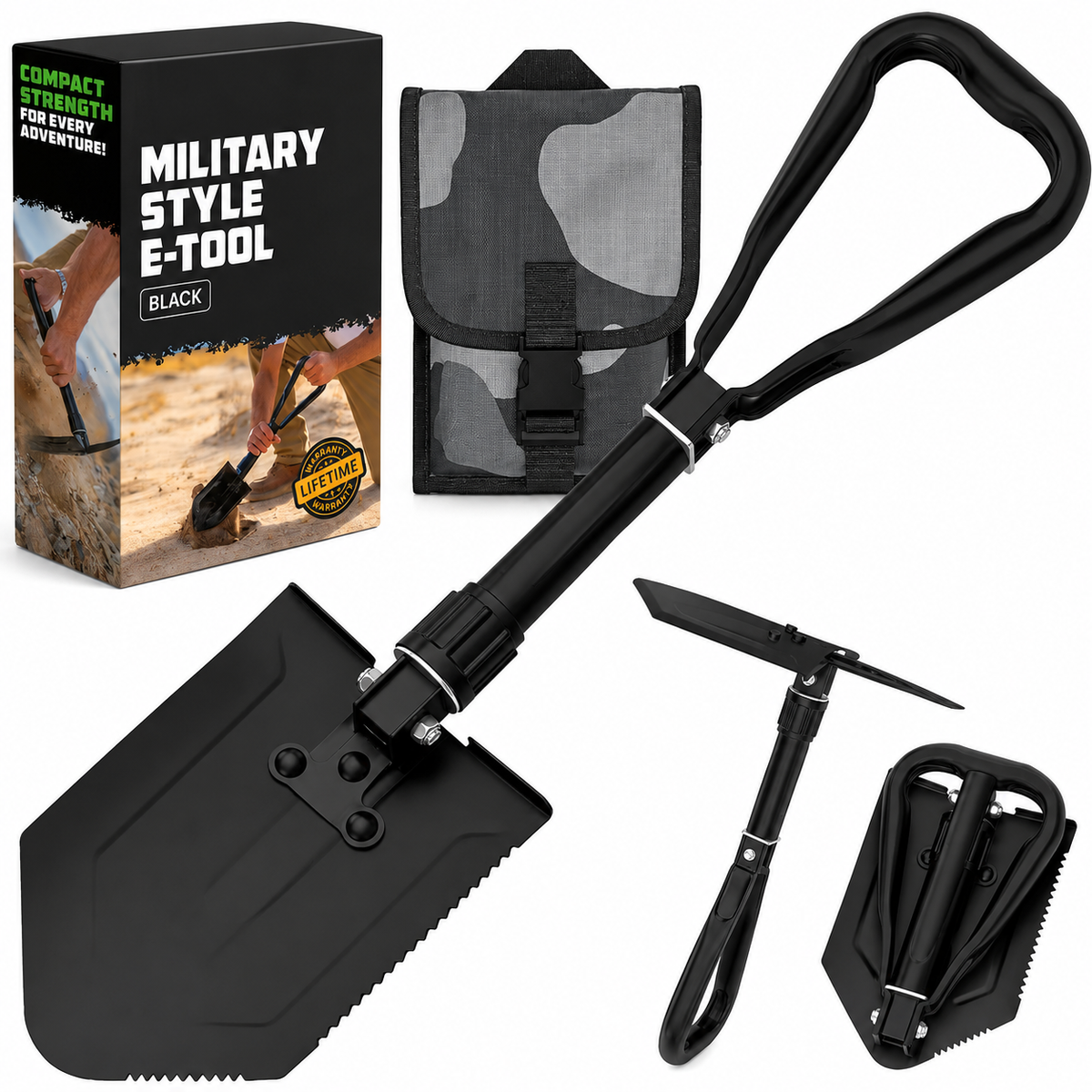 Greenhaus Gardening Heavy-Duty Survival Shovel with Carbon Steel Blade & Multi-Tool Design