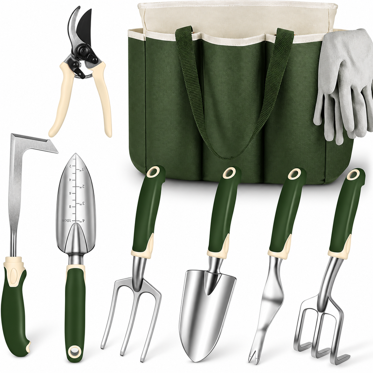 Greenhaus Gardening Complete Garden Tool Kit with Aluminum Hand Tools & Storage Tote