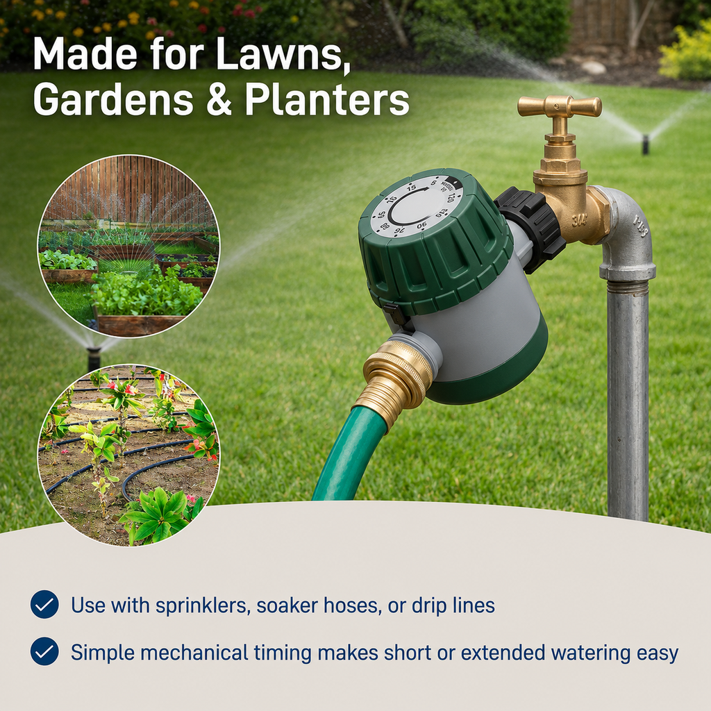 Greenhaus Gardening Mechanical Hose Water Timer with Adjustable Shut-Off Dial