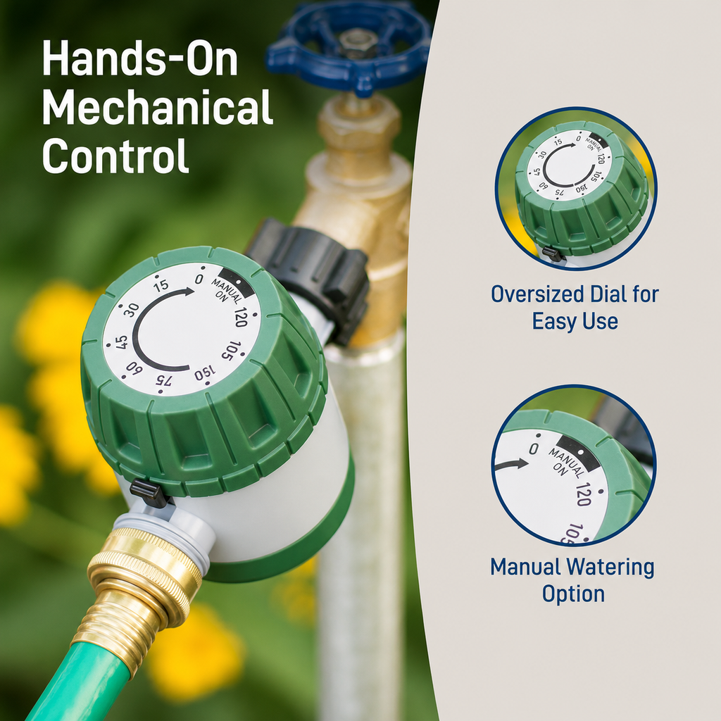 Greenhaus Gardening Mechanical Hose Water Timer with Adjustable Shut-Off Dial