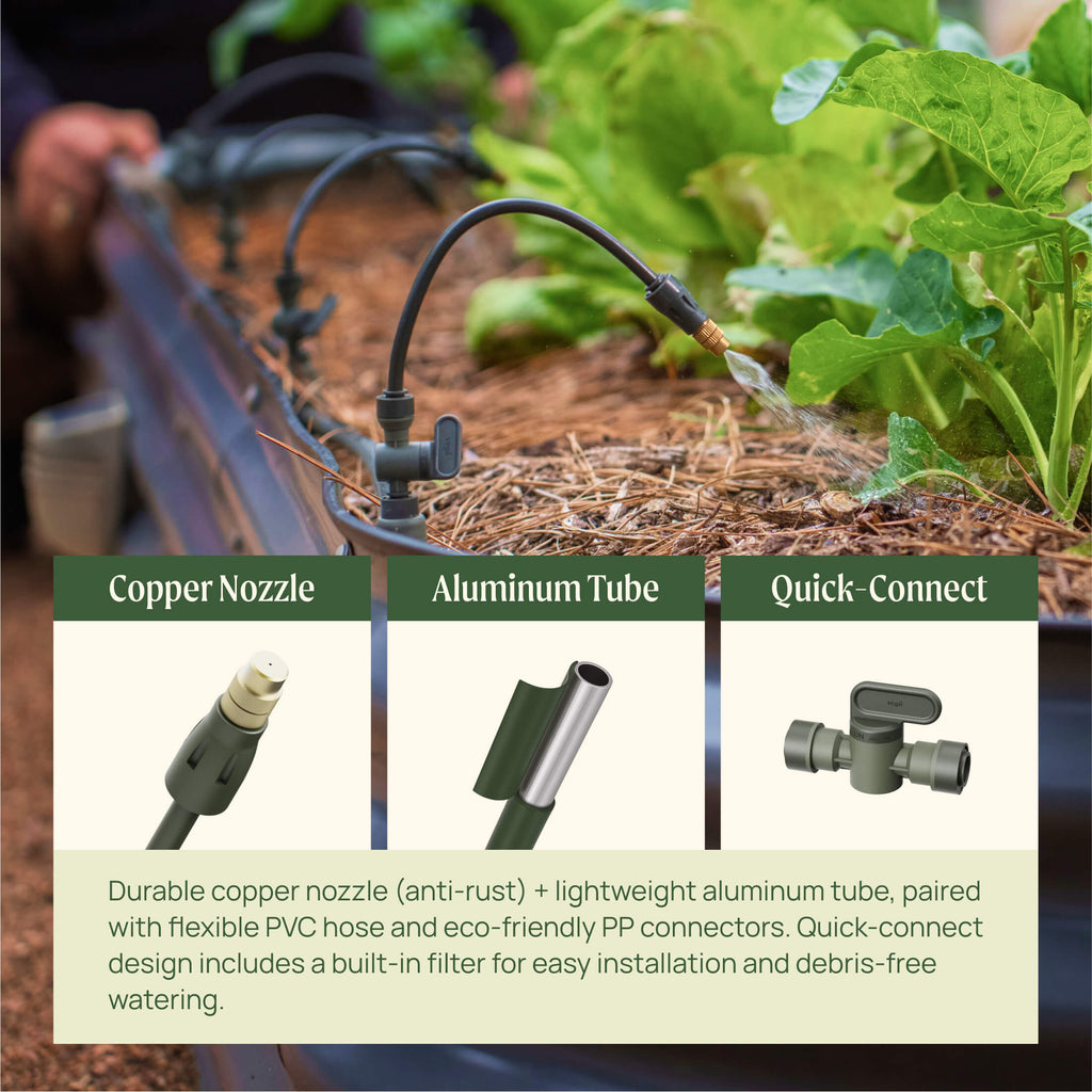 Greenhaus Gardening Drip Irrigation Kit for Raised Garden Beds with Adjustable Spray Modes