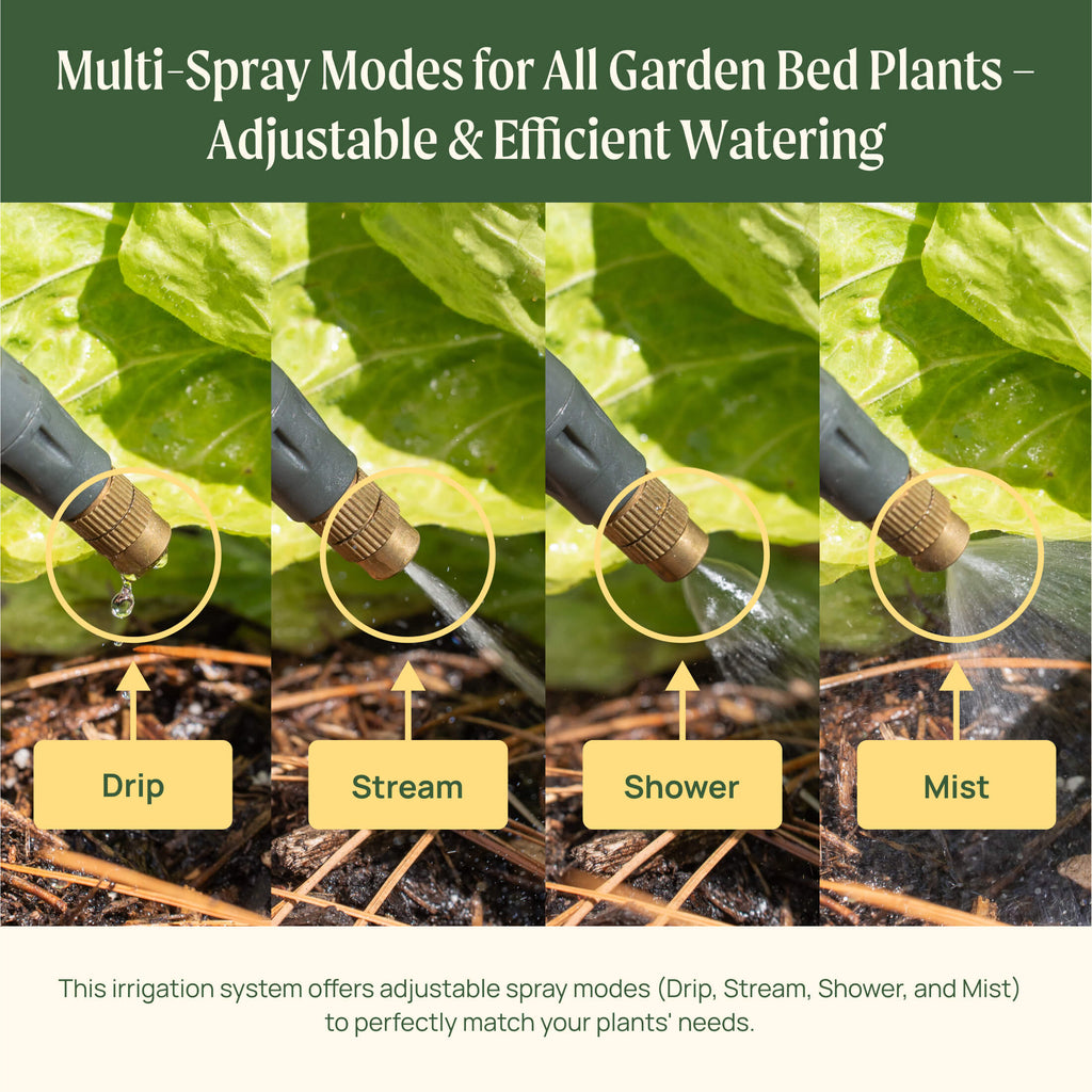 Greenhaus Gardening Drip Irrigation Kit for Raised Garden Beds with Adjustable Spray Modes