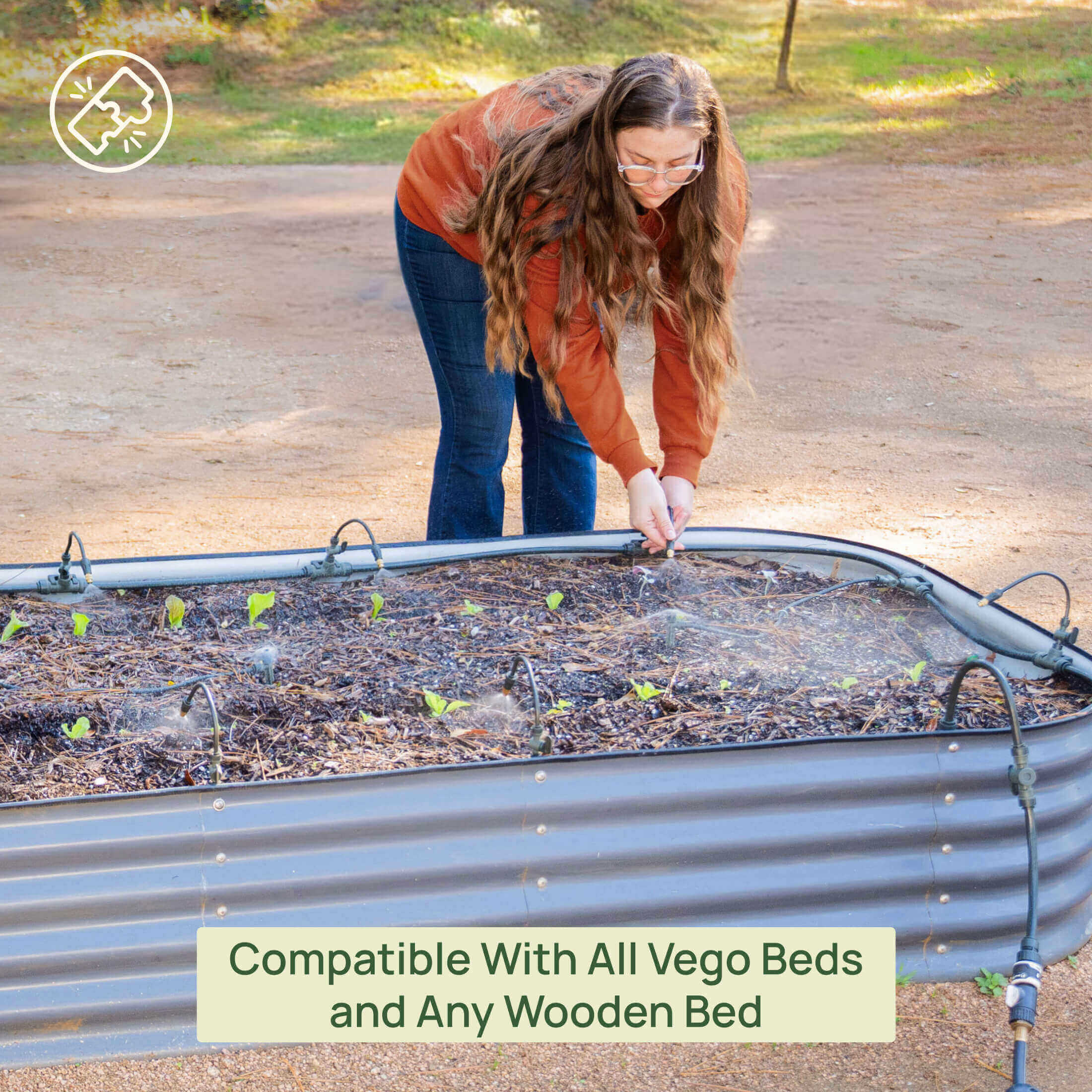 Greenhaus Gardening Drip Irrigation Kit for Raised Garden Beds with Adjustable Spray Modes