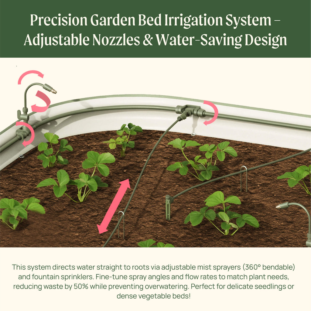 Greenhaus Gardening Drip Irrigation Kit for Raised Garden Beds with Adjustable Spray Modes