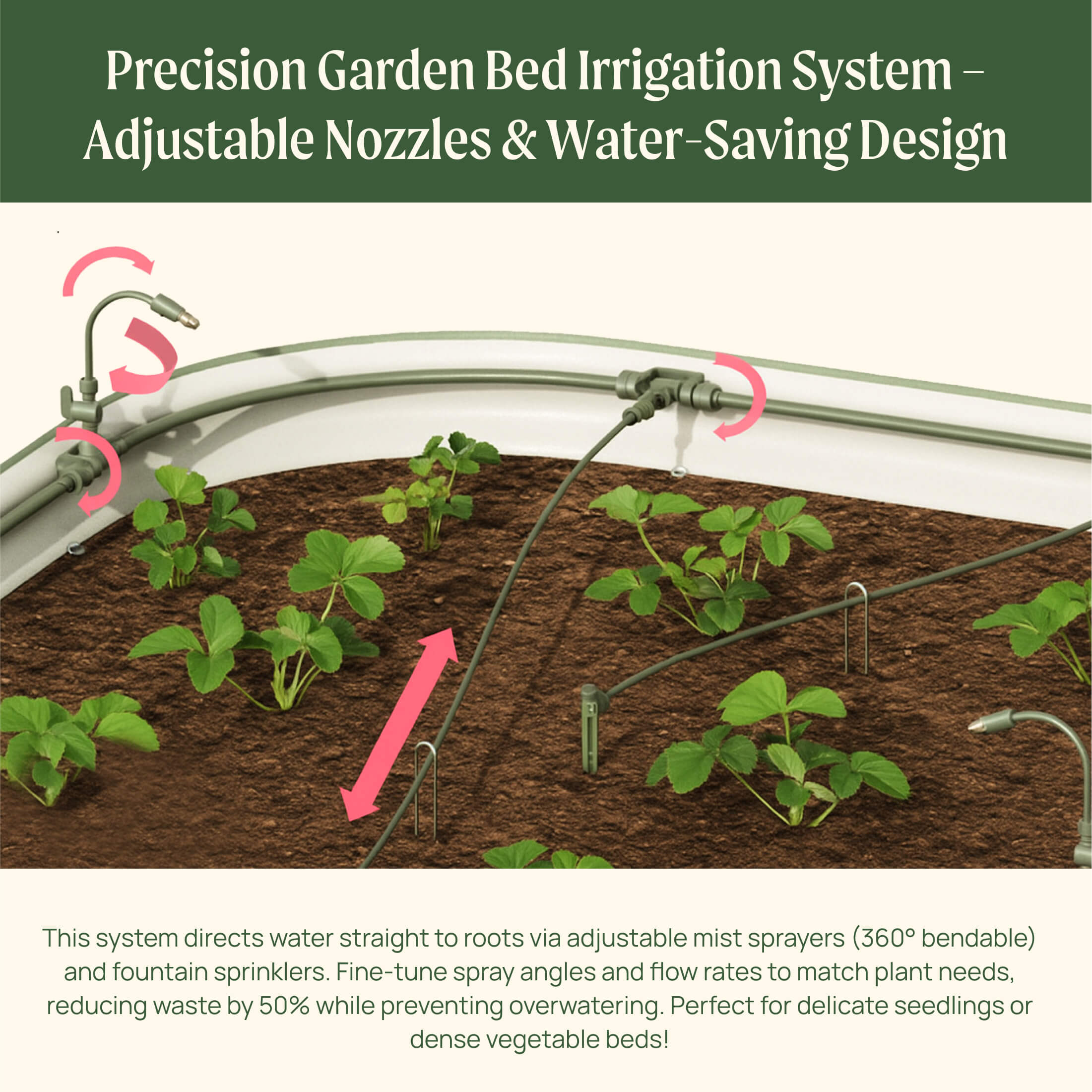 Greenhaus Gardening Drip Irrigation Kit for Raised Garden Beds with Adjustable Spray Modes