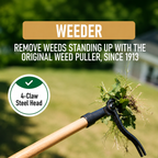Greenhaus Gardening Stand-Up Weed Puller Tool with Bamboo Handle and Heavy-Duty 4-Claw Steel Head