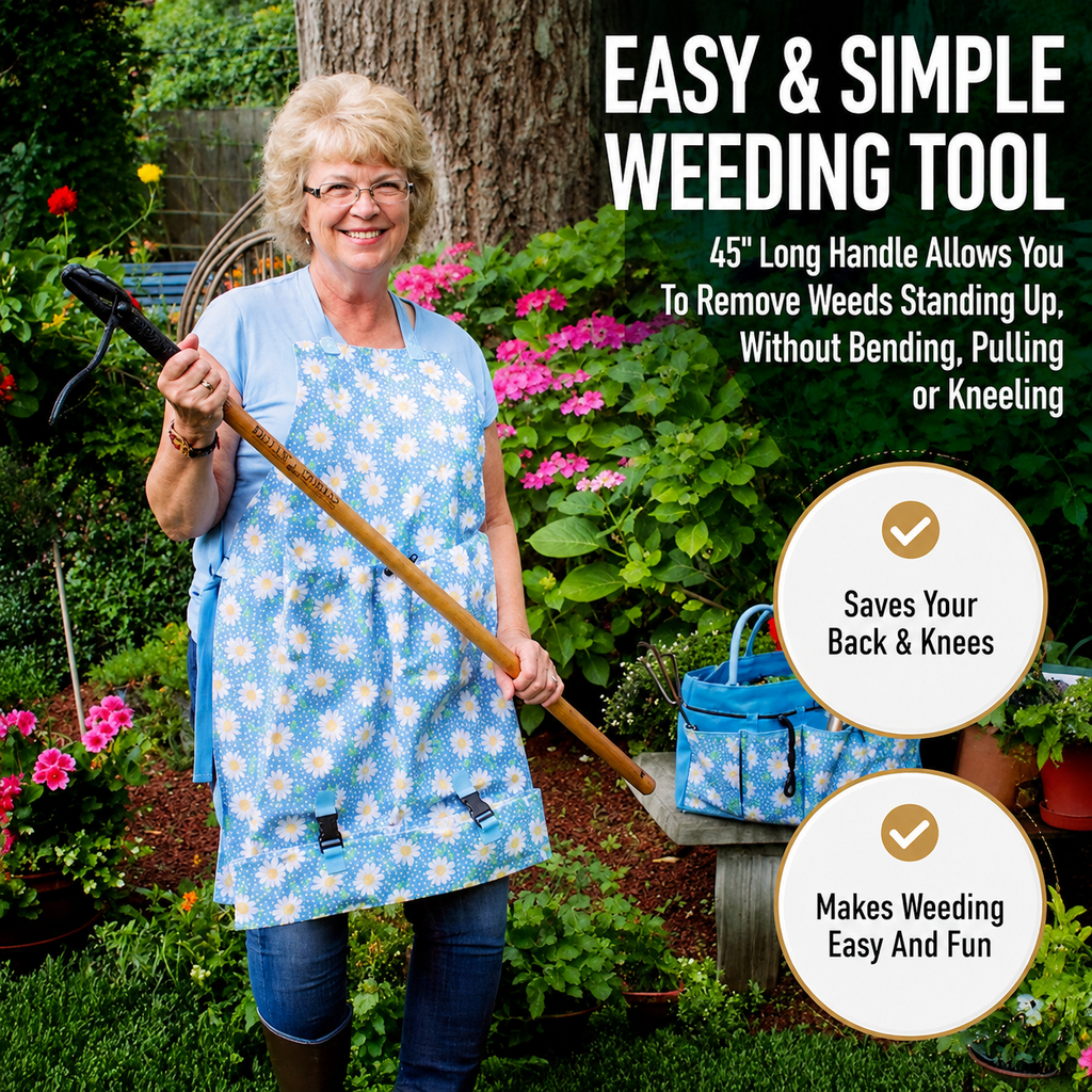 Greenhaus Gardening Stand-Up Weed Puller Tool with Bamboo Handle and Heavy-Duty 4-Claw Steel Head