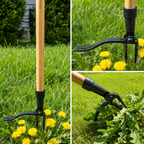 Greenhaus Gardening Stand-Up Weed Puller Tool with Bamboo Handle and Heavy-Duty 4-Claw Steel Head
